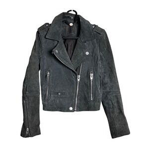 SL8 XS Gray Suede‎ Leather Moto Biker Jacket Women grunge indie boho festival